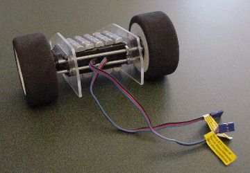 The servos, wheels, and lead weights on Joe's Critter-Crunch robot