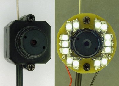Wireless video camera with an LED ring-light attached.