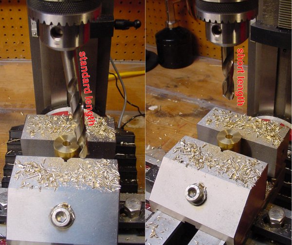 Not only are short (stub) length drill stiffer, but they can fit into smaller drilling machines without having to move the table or workpiece.