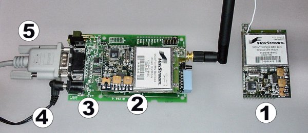 Digi (MaxStream) wireless radio-frequency serial data modules.