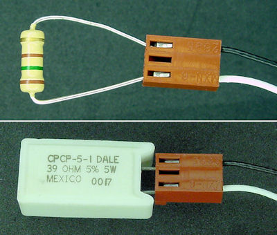 Larger-wattage resistors held in Molex connectors.