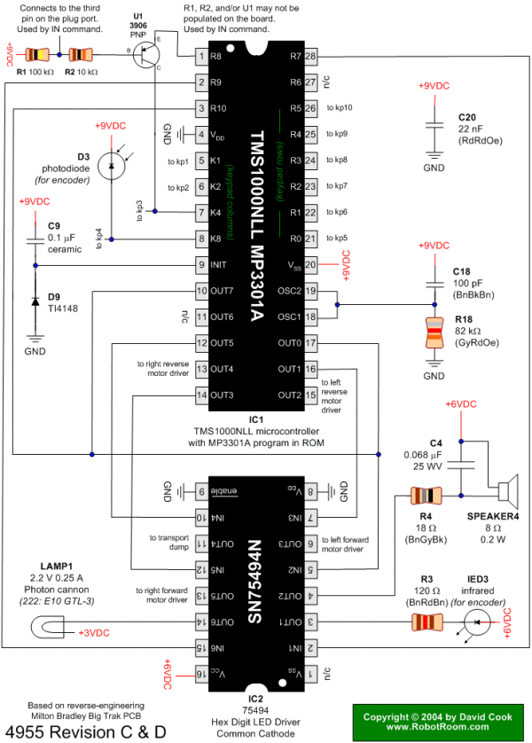 Schematic / wiring diagram for the Big Trak.