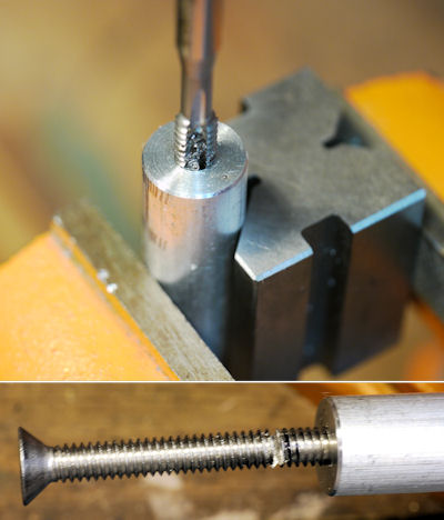 Tap rod in v-block and cut screw