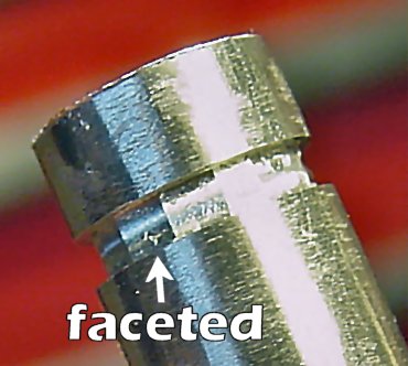 Aluminum rod with faceted inner groove due to crude milling operation.