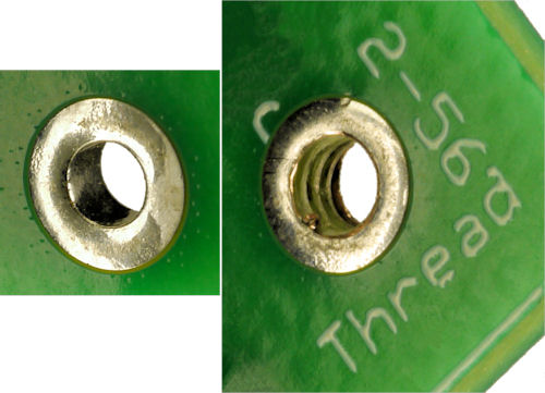 Plated through PCB hole threaded for 2 56 screw