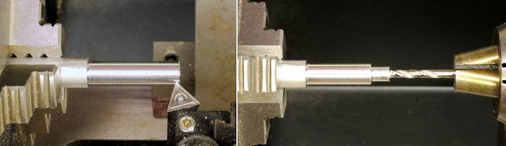 Reducing diameter and drilling center of a rod on a lathe