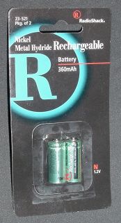 Pair of N-size rechargeable batteries from RadioShack, part #23-521