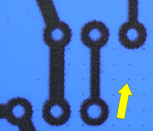 Close up of PCB transfer with printer steganography