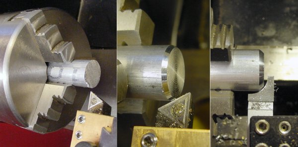 Facing, chamfering, and rounding an aluminum rod on a lathe.